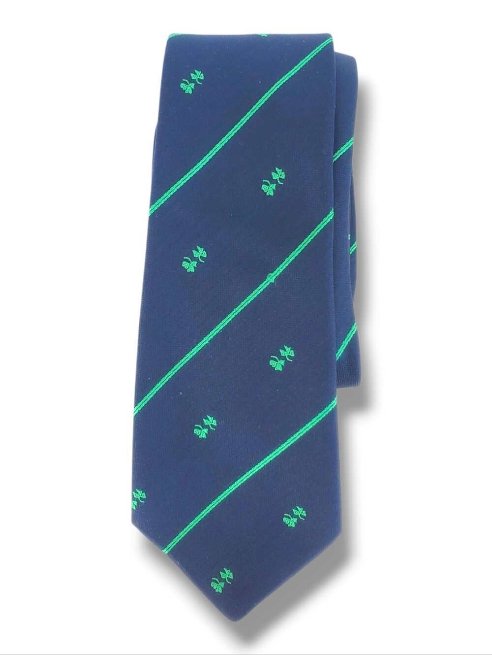 Irish Luck Blue w Green Stripes & Tiny Shamrocks Hortex Mens Neck Tie - 29 in